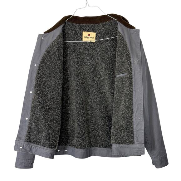 Woolrich Canvas Barn Coat Gray Sherpa Lined Men 2XL Corduroy Collar Chore Jacket - Picture 2 of 16